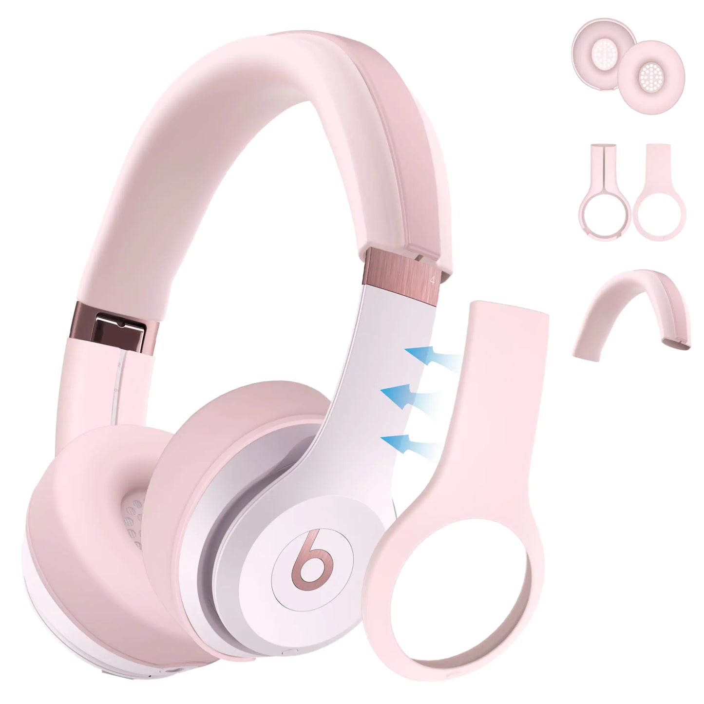 【3 in 1】 Silicone Case for Beats Solo 4 Headphones Protective Silicone Covers for Beats Solo 4 Shell/Ear Pad/Headband Cover Accessories Silicone Skin Protector for Beats Solo 4 - Pink